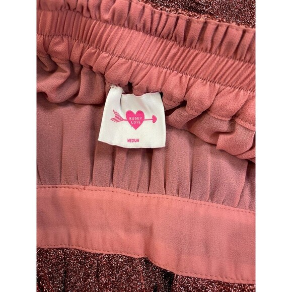 Pink Maroon Dress Women Medium Maxi Tiered Ruffle Glitter Mauve Feminine Halter - Picture 10 of 12